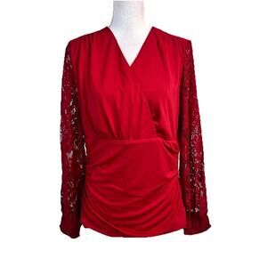 Grace Karin Women Blouse Top size Large Red Lace Stretch Slinky Cocktail Wedding